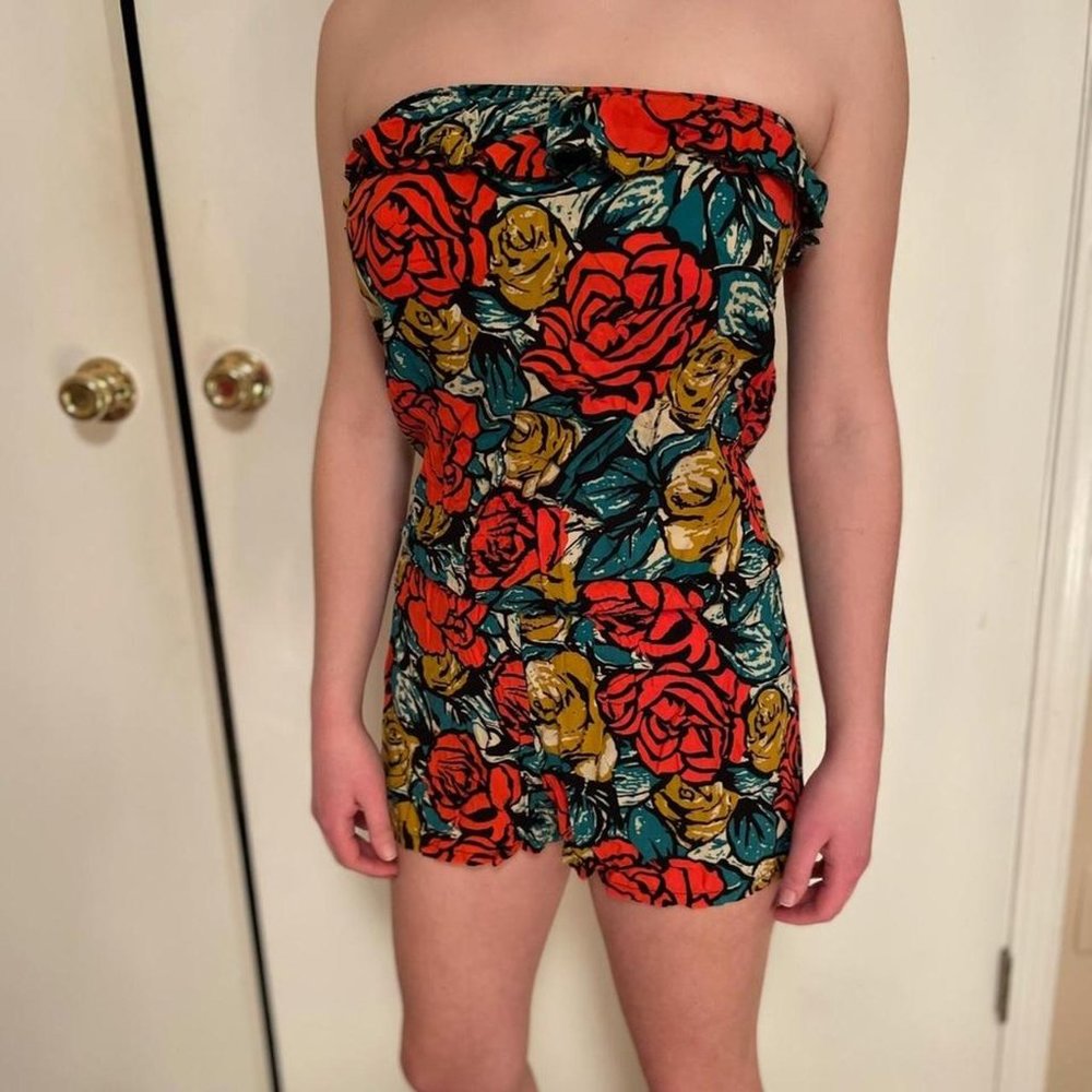 Graphic Floral Romper Wet Seal